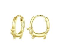 Boucles D'oreilles Créoles En Or Et Argent Sterling 925 Pour Femme, Motif Teckel, Bijoux Pour Oreilles Sensibles.