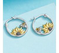 Boucles d'oreilles créoles exquises à deux tons en forme de tournesol pour femme au quotidien, boucles d'oreilles décontractées pour fête, bijoux cadeaux