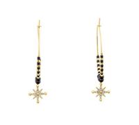 Boucles d'oreilles Créoles Femme ANTHAREA Acier Doré Perles Noires et Noir