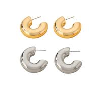 Boucles d'oreilles Creoles Femme Argent Or Épaisses Ensemble Boucles d'oreilles pour Femmes Hypoallergénique Tendance Bijoux Cadeaux pour Femmes