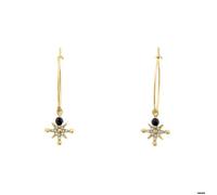 Boucles d'oreilles Créoles Femme AUSTRALE Acier Doré Perles Noires et Noir