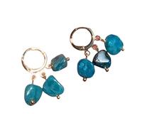 Boucles D'Oreilles Créoles Irrégulières En Cristal Naturel et Apatite, Petites Créoles Pour Femmes et Filles, Bijoux Délicats À Offrir.
