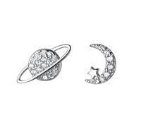 Boucles d'oreilles créoles larges en argent asymétriques - Étoile - Lune - Planète - Pour femmes et adolescentes - Cadeau d'anniversaire - Fille et sœur, taille unique, Métal, Pas de gemme