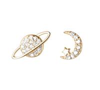 Boucles d'oreilles créoles larges en argent asymétriques - Étoile - Lune - Planète - Pour femmes et adolescentes - Cadeau d'anniversaire - Fille et sœur, taille unique, Métal, Pas de gemme