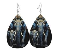 Boucles d'oreilles créoles légères en cuir avec deux éléphants pour femme, One Size, Simili cuir, Pas de pierre précieuse