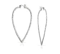 Boucles D'Oreilles Créoles Martelées En Argent Sterling .925 En Forme De Larme Ouverte Plate Et Large Avec Motif De Feuille Triangulaire Bohème Bijoux Western 225 Pouces.
