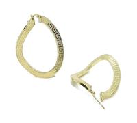 Boucles d'oreilles créoles ondulées en or jaune 18 carats avec greca, tube carré de 4,00 mm et 4,00 cm de long. Fermeture facile à cliquer. Poids : 3,50 g d'or 18 carats., cm, 100 % or 18 carats, Pas