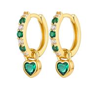 Boucles d'Oreilles Creoles Or Femme,14K Or Zirconium Cubique Boucle d'Oreille Créole Avec Cœur Pendentif,Petites Acier Inoxydable Hypoallergénique Huggie Boucles d'Oreilles pour Femmes Filles