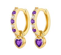 Boucles d'Oreilles Creoles Or Femme,14K Or Zirconium Cubique Boucle d'Oreille Créole Avec Cœur Pendentif,Petites Acier Inoxydable Hypoallergénique Huggie Boucles d'Oreilles pour Femmes Filles