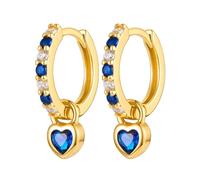 Boucles d'Oreilles Creoles Or Femme,14K Or Zirconium Cubique Boucle d'Oreille Créole Avec Cœur Pendentif,Petites Acier Inoxydable Hypoallergénique Huggie Boucles d'Oreilles pour Femmes Filles