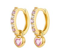 Boucles d'Oreilles Creoles Or Femme,14K Or Zirconium Cubique Boucle d'Oreille Créole Avec Cœur Pendentif,Petites Acier Inoxydable Hypoallergénique Huggie Boucles d'Oreilles pour Femmes Filles