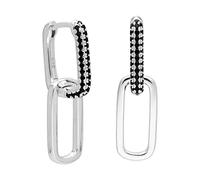 Boucles d'oreilles créoles ovales à maillons CZ noirs en argent sterling