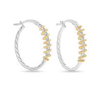 Boucles d'oreilles créoles ovales en argent sterling LeCalla à deux tons et à haute brillance pour femmes