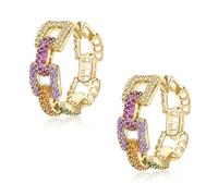 Boucles d'oreilles créoles ovales en cristal multicolore pour femmes 925 argent sterling post petite perle CZ strass cerceau boucles d'oreilles pour femmes, Large, Cuivre, Perle
