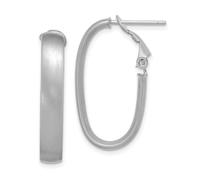 Boucles d'oreilles créoles ovales en or blanc 14 carats satiné Omega 28,7 x 15,7 mm de large 4,8 mm d'épaisseur
