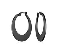 Boucles D'Oreilles Créoles Ovales Plates Noires Pour Femmes En Acier Inoxydable Plaqué Ip Noir Diamètre 1,25