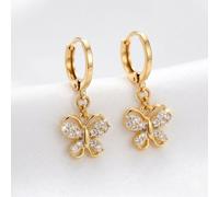 Boucles d'Oreilles - Créoles - Papillon - Plaqué Or Jaune 750/1000 - Zircons