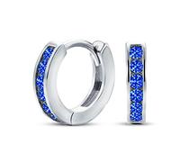 Boucles D'Oreilles Créoles Petites À Charnière Avec Zircone Cubique Bleue CZ Sertie En Canal Pour Femmes Saphir Simulé En Argent Sterling .925
