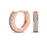 Boucles D'Oreilles Créoles Petites À Charnière Serties De Zircon Cubique Blanc Pour Femmes En Argent Sterling Plaqué Or Rose .925