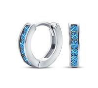 Boucles D'Oreilles Créoles Petites À Charnière Serties De Zircon Cubique Bleu De Londres Pour Femmes Topaze Simulée En Argent Sterling .925