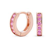 Boucles D'Oreilles Créoles Petites En Zircon Cubique Rose Simulé Morganite Pour Femmes Plaqué Or Rose En Argent Sterling .925