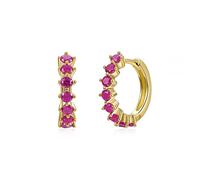 Boucles d'Oreilles Créoles Plaqué Or, Bagues d'Oreilles Argent Huggie avec zircon cubique rond à 4 broches pour Femme, Or-rose rouge