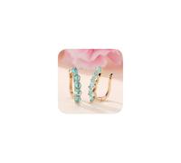 Boucles d'oreilles créoles plaquées or 14 carats avec 5 pierres émeraudes créées de forme ronde en oxyde de zirconium pour femme - Boucles d'oreilles délicates simples et élégantes en oxyde de
