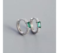 Boucles D'oreilles Créoles Pour Femmes En Argent Sterling 925, Zircones Cubiques Vertes Brillantes, Bijoux Européens De Haute Qualité
