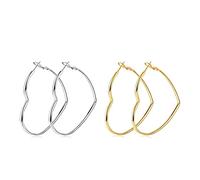 Boucles d'Oreilles Créoles Pour Femmes Filles En Forme De Coeur 2 Paires, Boucles Créoles Géométriques Hypoallergéniques En Acier Inoxydable Boucles Femmes Ensemble De Boucles d'Oreilles Créoles