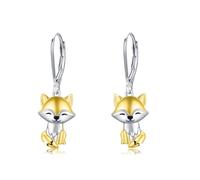 Boucles d'oreilles créoles pour fille en argent sterling 925 - Motif : paresseux, cheval, panda, renard - Petites boucles d'oreilles rondes - Pendentif animal - Cadeau de Saint-Valentin pour fille et