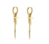 Boucles d'oreilles créoles punk en forme de croix pour homme et femme - En acier inoxydable hypoallergénique - Plaqué or - Pendantes - Pour la foi chrétienne - Hip Hop - Tendance - Cadeau