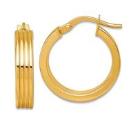 Boucles d'oreilles créoles rainurées polies en or jaune massif 14 carats 19 x 18,5 mm de large 3,95 mm d'épaisseur pour femme