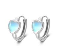 Boucles D'oreilles Créoles Rondes En Argent Sterling 925 Avec Breloques En Pierre De Lune Et Cœurs, Cadeau Tendance Pour Femmes Et Filles, Bijoux Fins