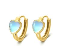 Boucles D'oreilles Créoles Rondes En Argent Sterling 925 Avec Breloques En Pierre De Lune Et Cœurs, Cadeau Tendance Pour Femmes Et Filles, Bijoux Fins