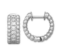 Boucles d'oreilles créoles rondes en argent sterling 925 plaqué rhodium poli et perles CZ imitation diamant 14,6 x 15,5 mm de large 6,1 mm d'épaisseur pour femme