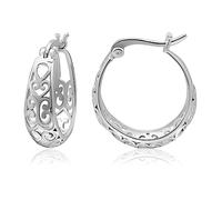 Boucles d'oreilles créoles rondes en filigrane pour femme en argent sterling poli, Métal