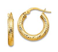 Boucles d'oreilles créoles rondes en or jaune massif 10 carats - 3 x 10 - 17,14 x 16,18 mm de large - 3 mm d'épaisseur - Pour femme