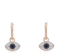 Boucles D'oreilles Créoles Swarovski Symbolica - Motif Mauvais ?Il Avec Cristaux Bleus Et Noirs Finition Or Rose