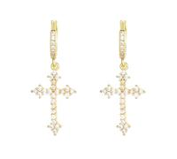 Boucles d'oreilles créoles tendance en forme de croix ornées de zircones pour femmes avant-gardistes, Comme description détaillée, comme description détaillée