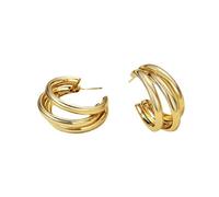 Boucles d'oreilles créoles triple couche en forme de C, boucles d'oreilles unies tendance, design creux, boucles d'oreilles pour fille lors d'un dîner, Uniform code, Métal, Sans pierres précieuses