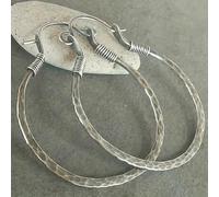 Boucles d'oreilles créoles vintage en cuivre faites à la main avec motif marteau pour femme, boucles d'oreilles créoles argentées bohème