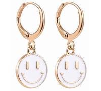Boucles d'oreilles créoles Y2K en forme de visage souriant - Joli éclair - Cœur et étoile - Coloré - Or blanc, rouge, rose, jaune, bleu, Zinc, Pas de gemme