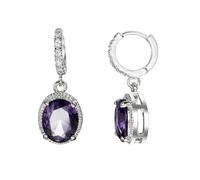Boucles D'Oreilles, Créoles Zirconium Violet Plaqué Argent Halo pour Femme Anniversaire Bijoux
