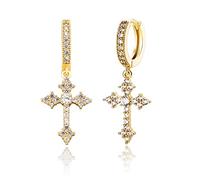 Boucles d'oreilles croisées en or 14K, boucles d'oreilles de la Moisanite de style hip-hop, un cadeau de déclaration audacieux pour les amateurs de musique