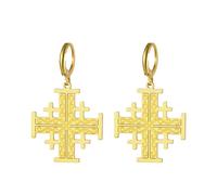 Boucles d'oreilles Croix des Croisés de Jérusalem Boucles d'oreilles Croix des Croisés Templiers Boucles d'oreilles Médaillon Disque Grec Bijoux Religieux Prière Déclaration Baptême Cadeau (or)