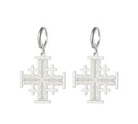 Boucles d'oreilles Croix des Croisés de Jérusalem Boucles d'oreilles Croix des Croisés Templiers Boucles d'oreilles Médaillon Disque Grec Bijoux Religieux Prière Déclaration Baptême Cadeau (argent)
