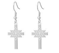 Boucles d'oreilles croix étoile de David pour femme, boucles d'oreilles en forme de croix hexagramme, bijoux religieux pour elle, One Size, Acier inoxydable, Pas de gemme