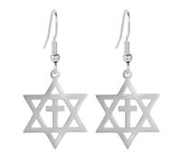 Boucles d'oreilles croix étoile de David pour femmes Boucles d'oreilles Hexagramme Amulette Symbole Juif Israël Religieux David Bijoux Cadeau Femmes (Étoile de David croix argent)