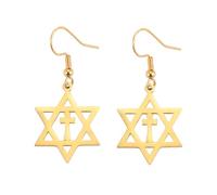 Boucles d'oreilles croix étoile de David pour femmes Boucles d'oreilles Hexagramme Amulette Symbole Juif Israël Religieux David Bijoux Cadeau Femmes (Croix de David or 2)
