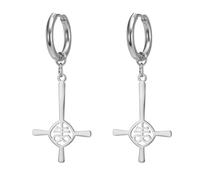 Boucles d'oreilles croix inversée pour femmes Église de Satan Boucles d'oreilles croix inversée Gothique Satanique Léviathan Bijoux religieux Pentagramme Amulette Cadeau (argent 3)